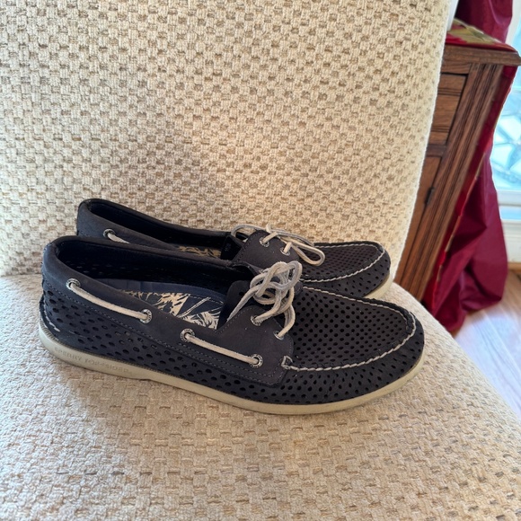 sperry leeward 2 eye perforated blue and white mens 11.5 boat shoe - Picture 1 of 6